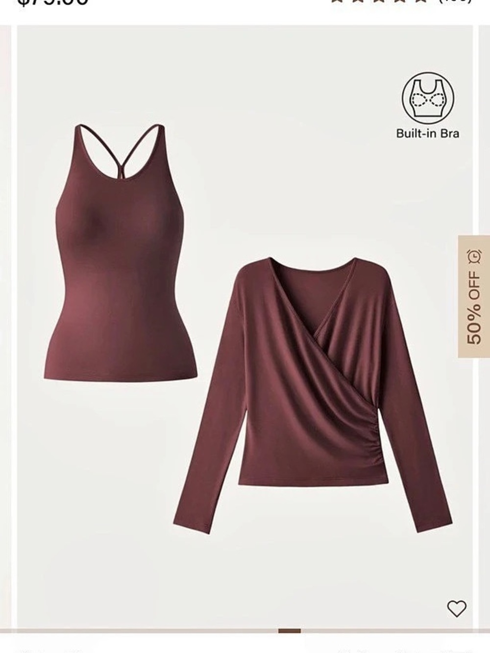 OGL LiteWarm Two-Piece Set Cami with Surplice Built-In Bra Top Burgundy Medium
